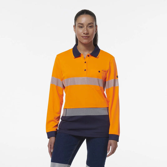 KingGee Womens Workcool Hyperfreeze Spliced Long Sleeve Polo with Segmented Tape
