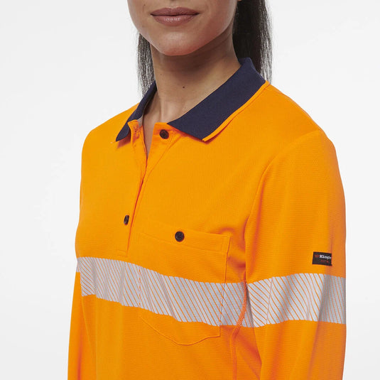 KingGee Womens Workcool Hyperfreeze Spliced Long Sleeve Polo with Segmented Tape