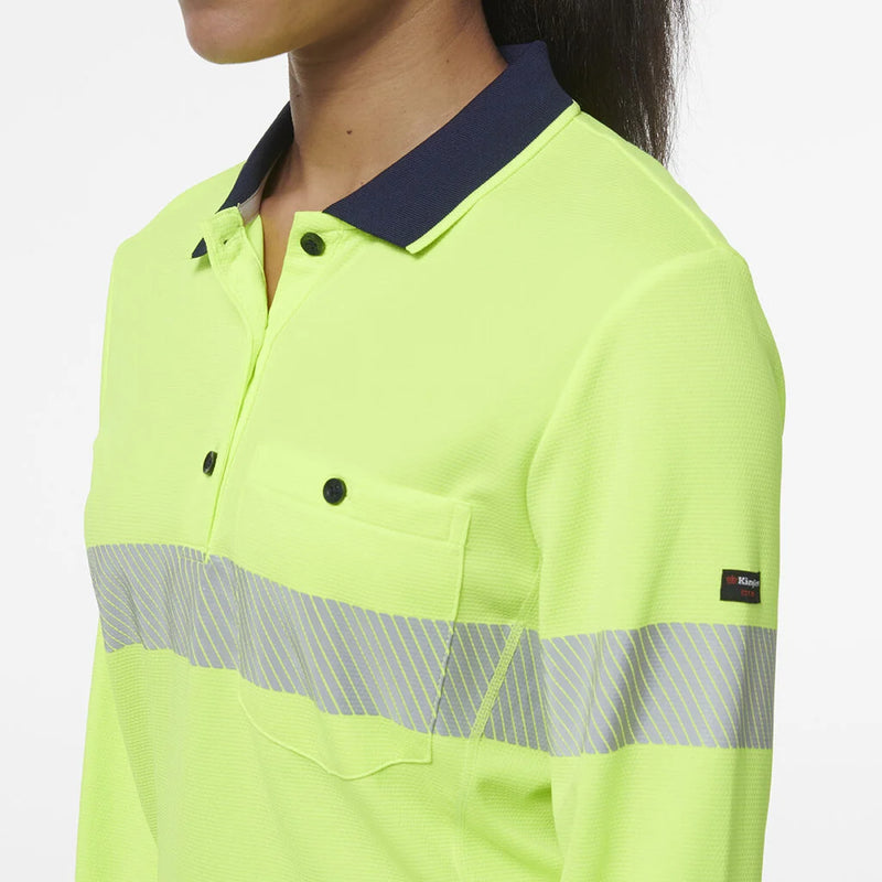 Load image into Gallery viewer, KingGee Womens Workcool Hyperfreeze Spliced Long Sleeve Polo with Segmented Tape
