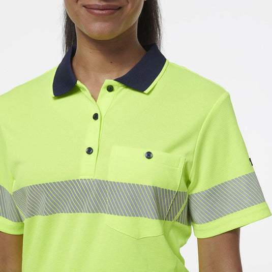 KingGee Womens Workcool Hyperfreeze Spliced Short Sleeve Polo with Segmented Tape