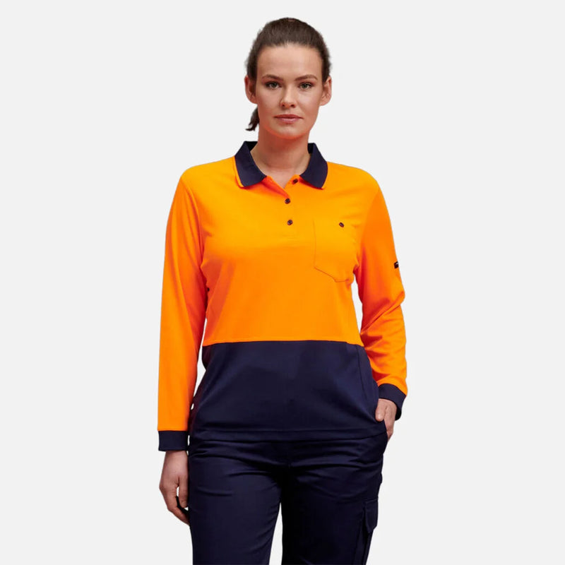 Load image into Gallery viewer, KingGee Women's Workcool Hyperfreeze Hi-Vis Long Sleeve Polo Shirt
