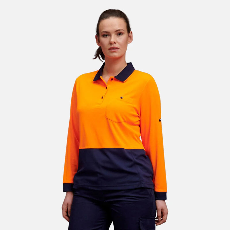 Load image into Gallery viewer, KingGee Women's Workcool Hyperfreeze Hi-Vis Long Sleeve Polo Shirt
