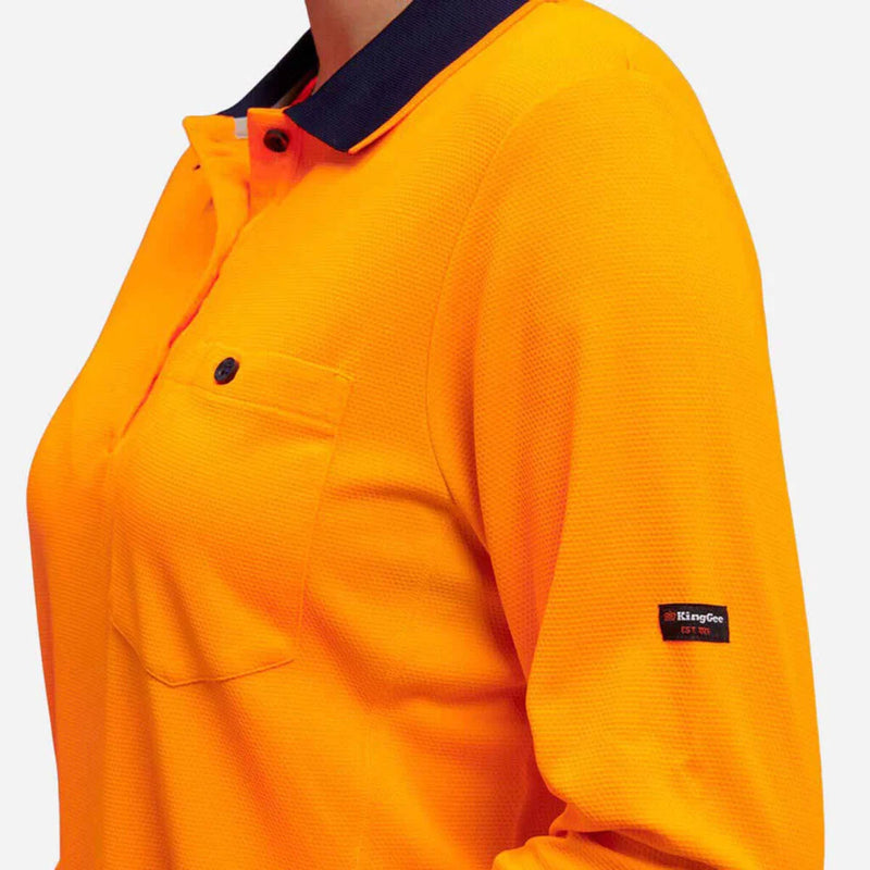 Load image into Gallery viewer, KingGee Women's Workcool Hyperfreeze Hi-Vis Long Sleeve Polo Shirt
