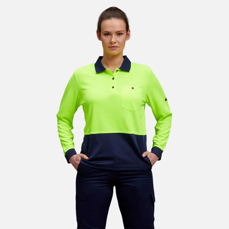 Load image into Gallery viewer, KingGee Women's Workcool Hyperfreeze Hi-Vis Long Sleeve Polo Shirt
