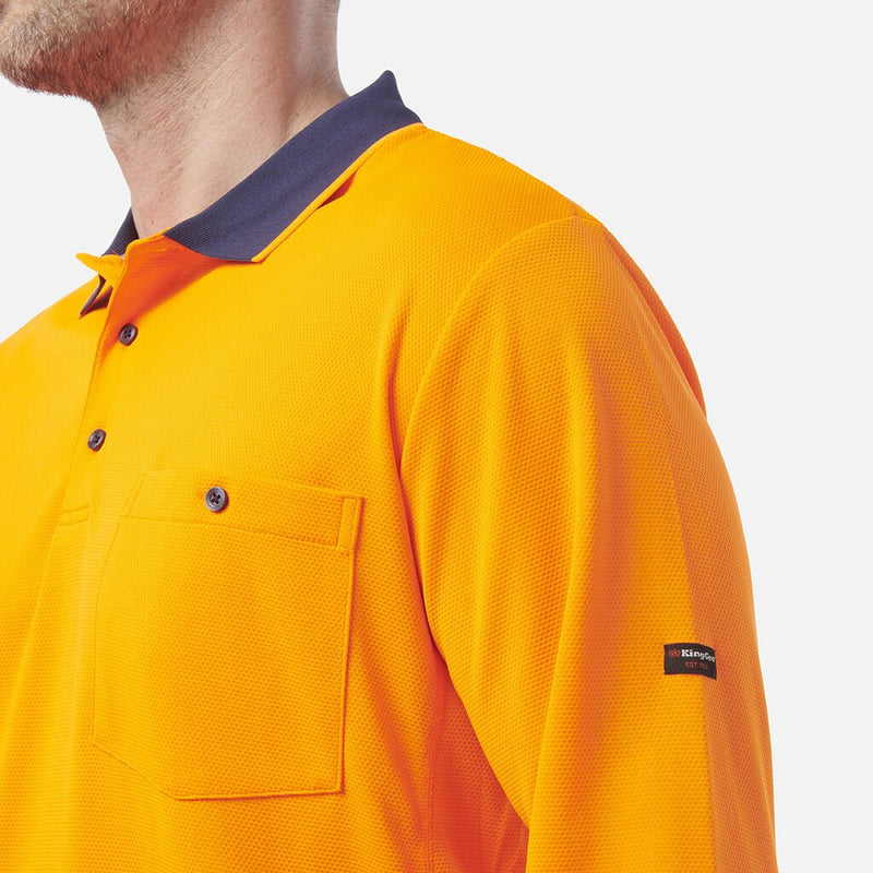 Load image into Gallery viewer, KingGee Workcool Hyperfreeze Hi-Vis Two Tone Long Sleeve Polo Shirt
